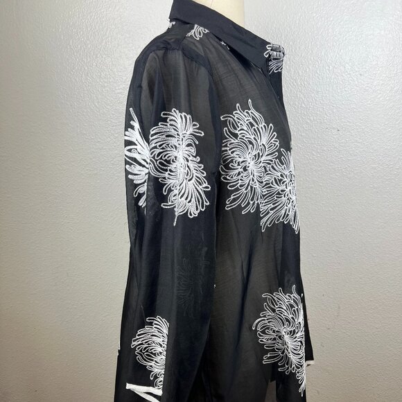 NWT Womens Multiples Black/White Embroidered 3/4 Sleeve Tunic Artsy Size L - Picture 7 of 10